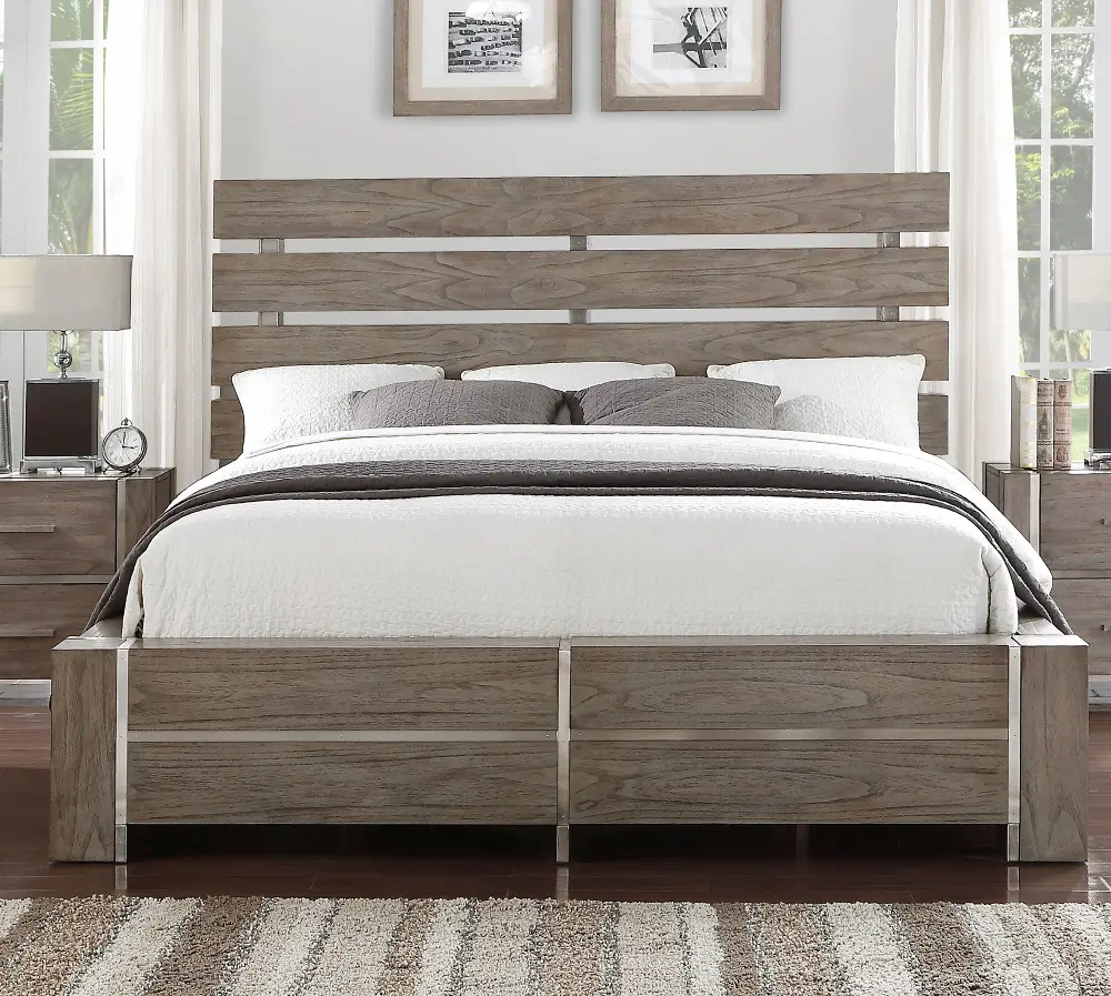 Contemporary Gray & Silver King Bed - Buena Vista-1
