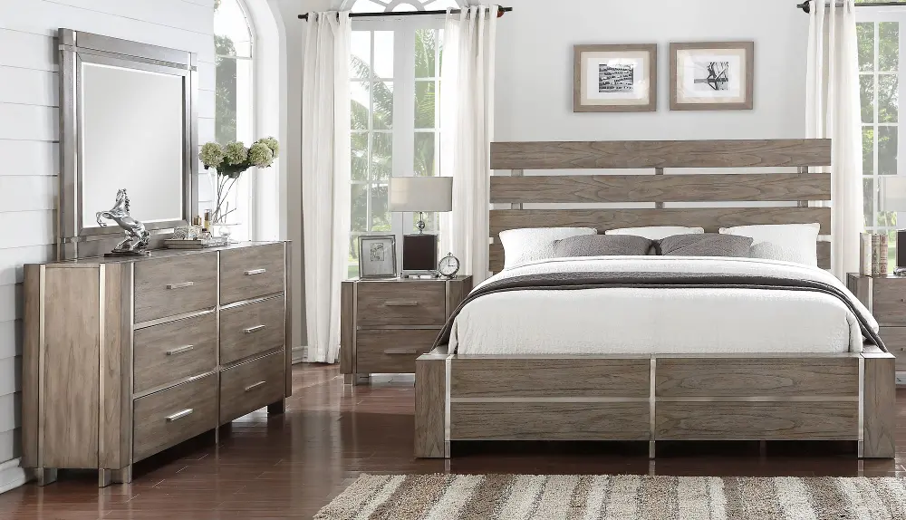 Contemporary Gray 4 Piece King Bedroom Set - Buena Vista-1