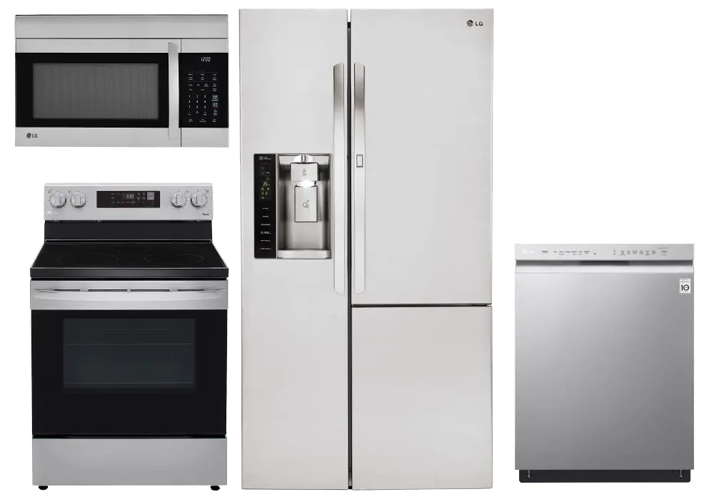 KIT LG 4 Piece Electric Kitchen Appliance Package with Side by Side Refrigerator - Stainless Steel-1