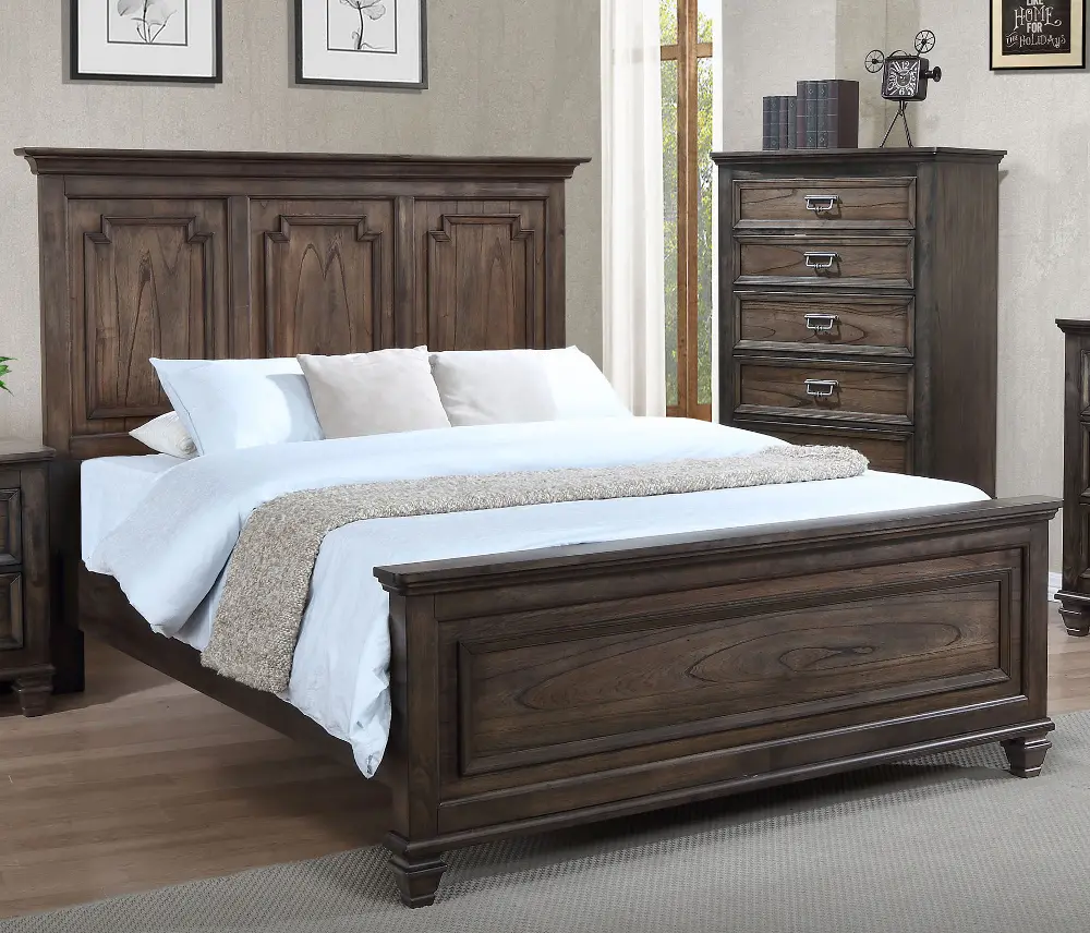 Classic Traditional Antique Brown Queen Bed - Campbell-1