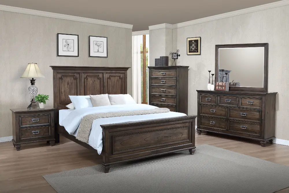 Classic Traditional Antique Brown 4 Piece Queen Bedroom Set - Campbell-1