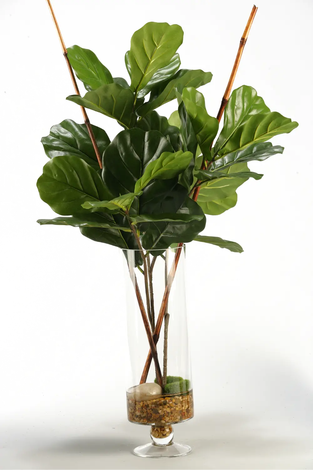 Fiddle Leaf Faux Fig Branches Arrangement in Glass Vase-1