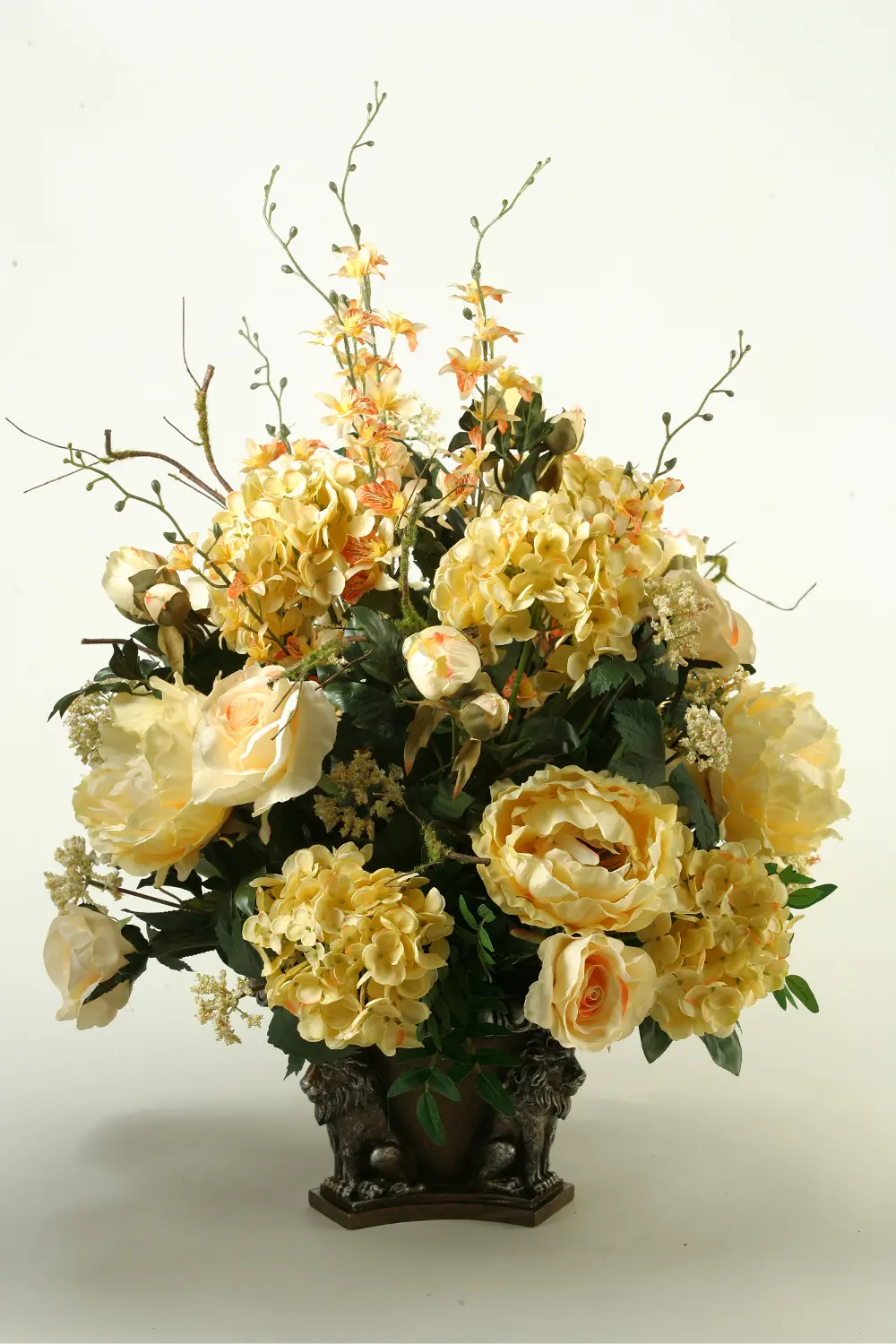 Cream Roses, Hydrangeas and Peony Arrangement In Lion Bowl-1