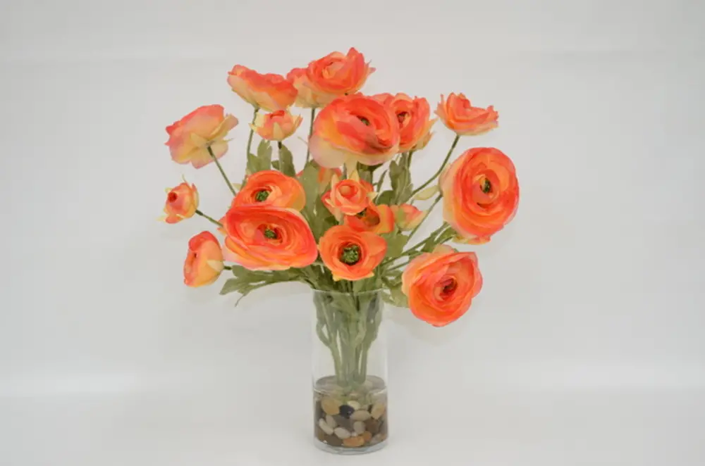 Orange Ranunculus Arrangement In Clear Vase-1