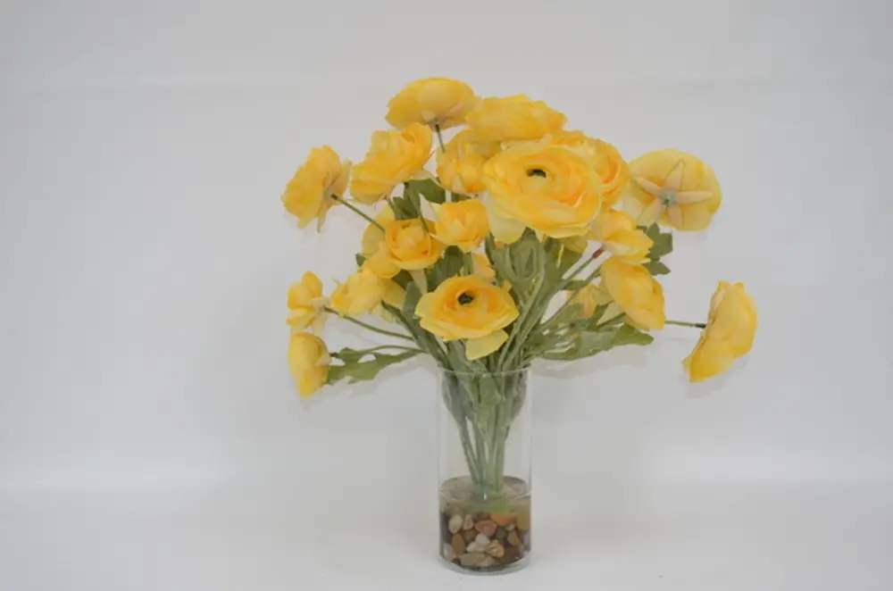 Faux Yellow Ranunculus Arrangement in Clear Vase-1