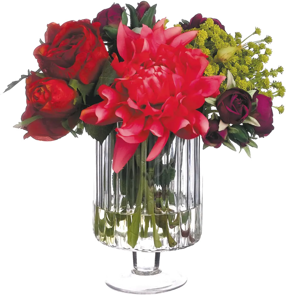 Faux Dahlia and Rose Arrangement in a Clear Vase-1