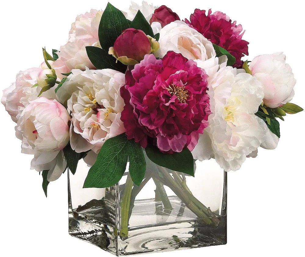 Grand Peony Arrangement in Square Clear Vase-1