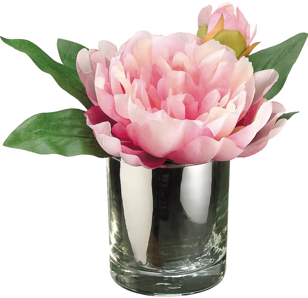 Faux Pink Peony Arrangement in a Glass Vase-1