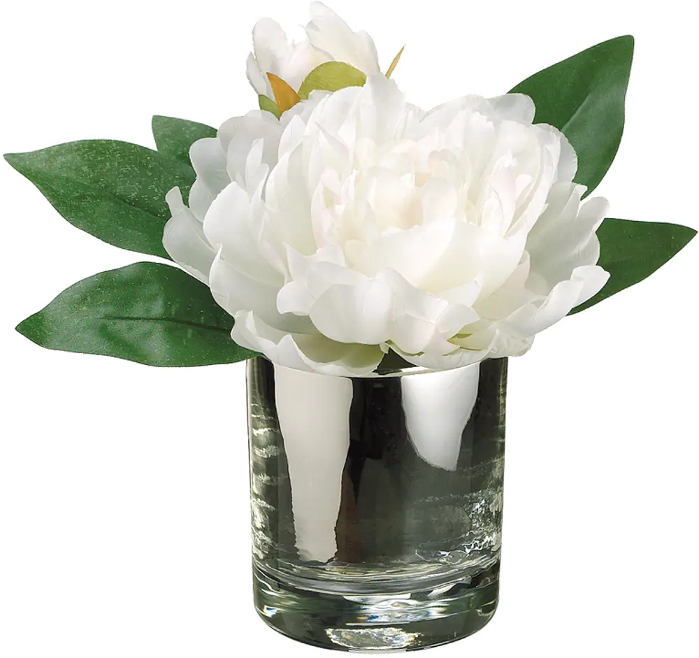 Faux White Peony Arrangement in a Glass Vase-1