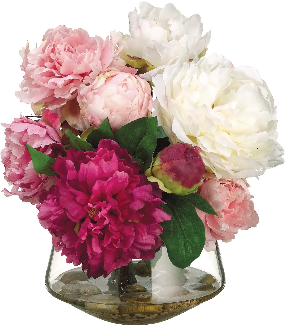 Multi-Colored Peonies Arrangement In a Glass Vase-1