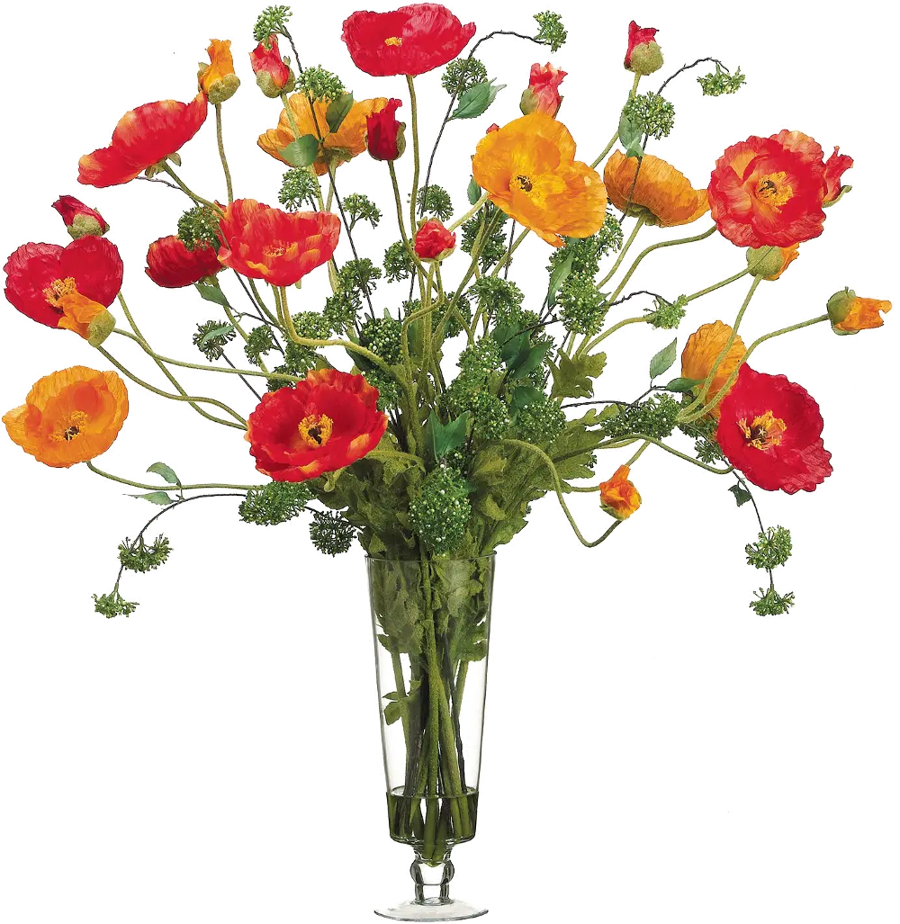 Large Multi-Color Poppy Arrangement in Clear Vase-1