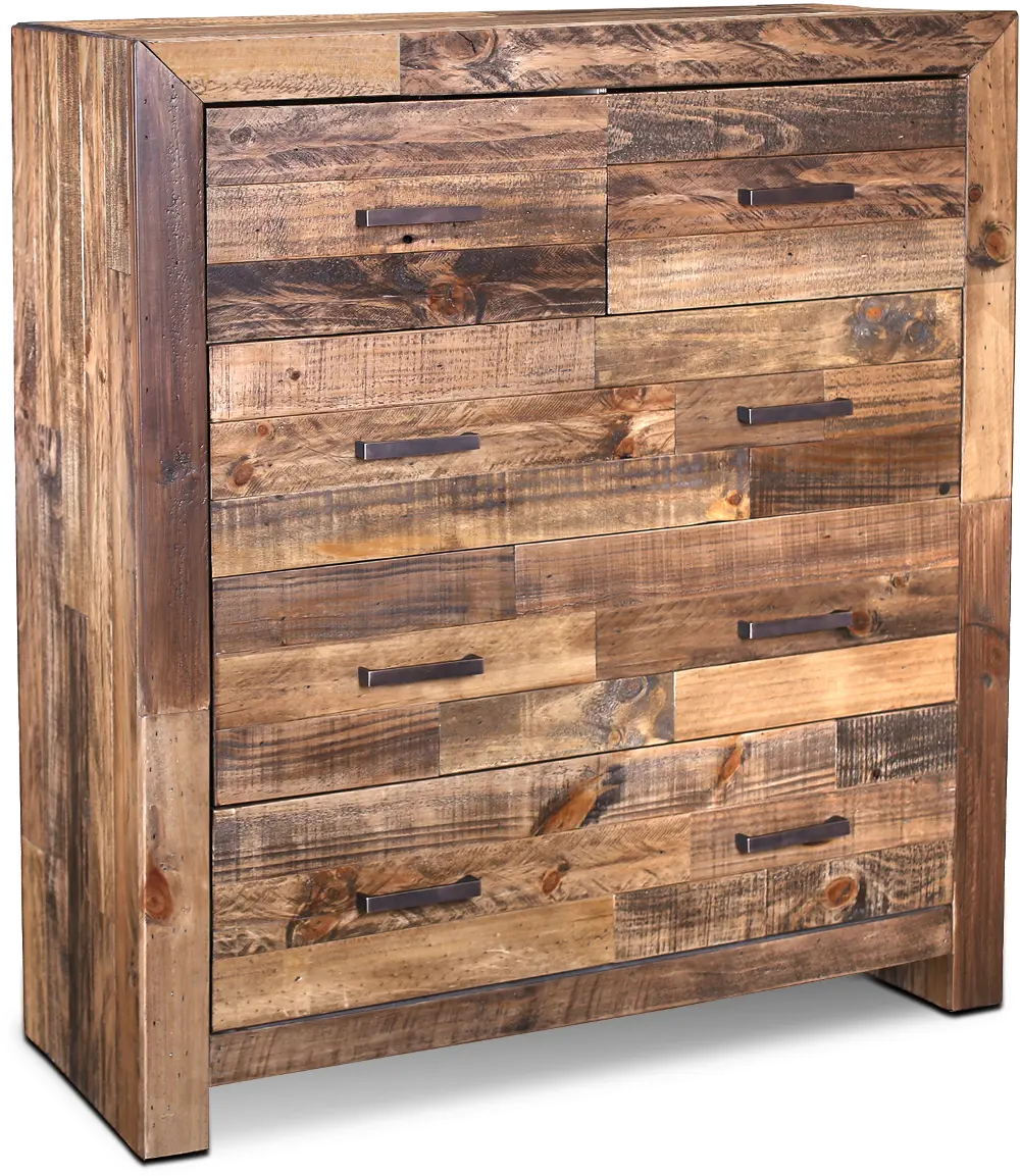 Tri-Color Pine Modern Rustic Chest of Drawers - Boardwalk-1