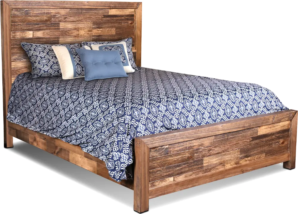 Tri-Color Pine Modern Rustic Queen Bed - Boardwalk-1