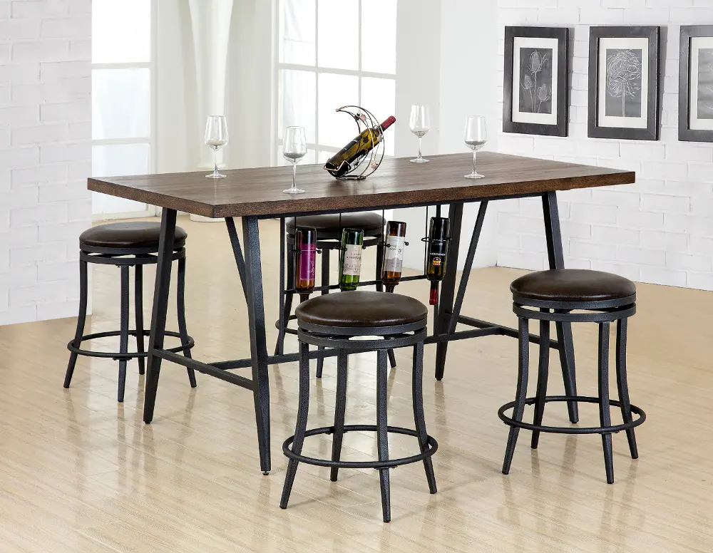Brown and Metal 5 Piece Dining Set with Wine Rack- David Collection-1