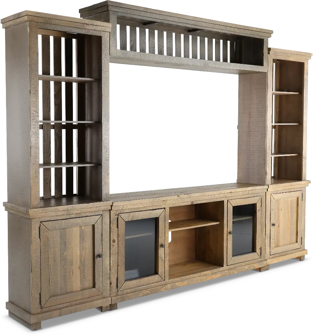 Willow Weathered Gray 4 Piece Rustic Entertainment Center-1