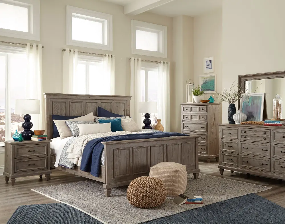 Casual Rustic Gray 4 Piece King Bedroom Set - Dovetail-1