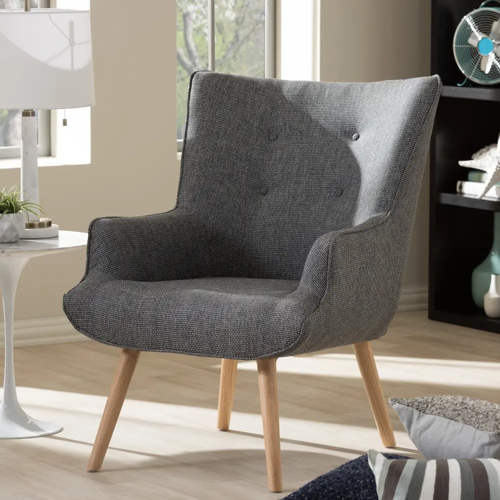 7043-RCW Grey Mid Century Upholstered Armchair - Nola-1