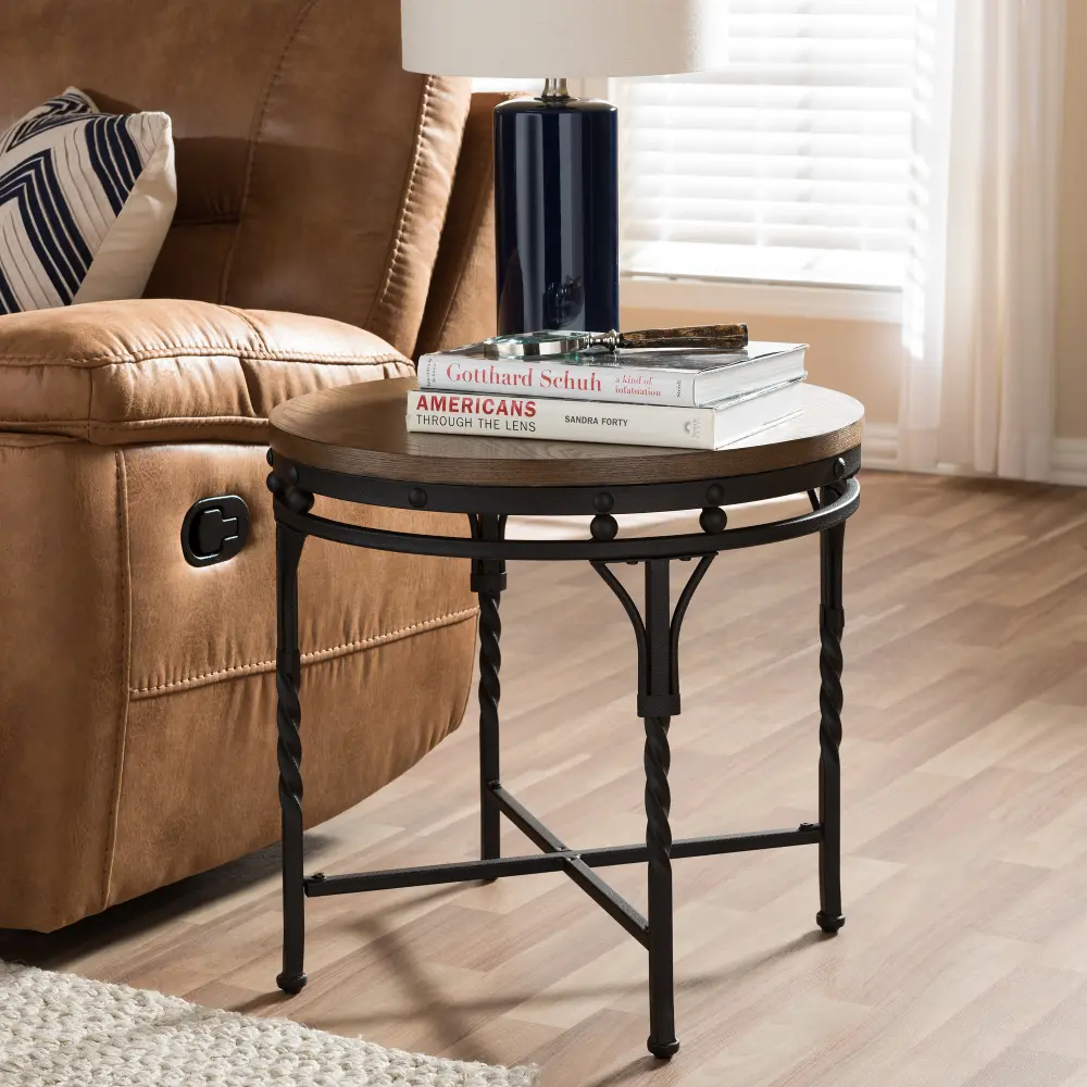 7326-RCW Vintage Industrial Round End Table - Austin-1