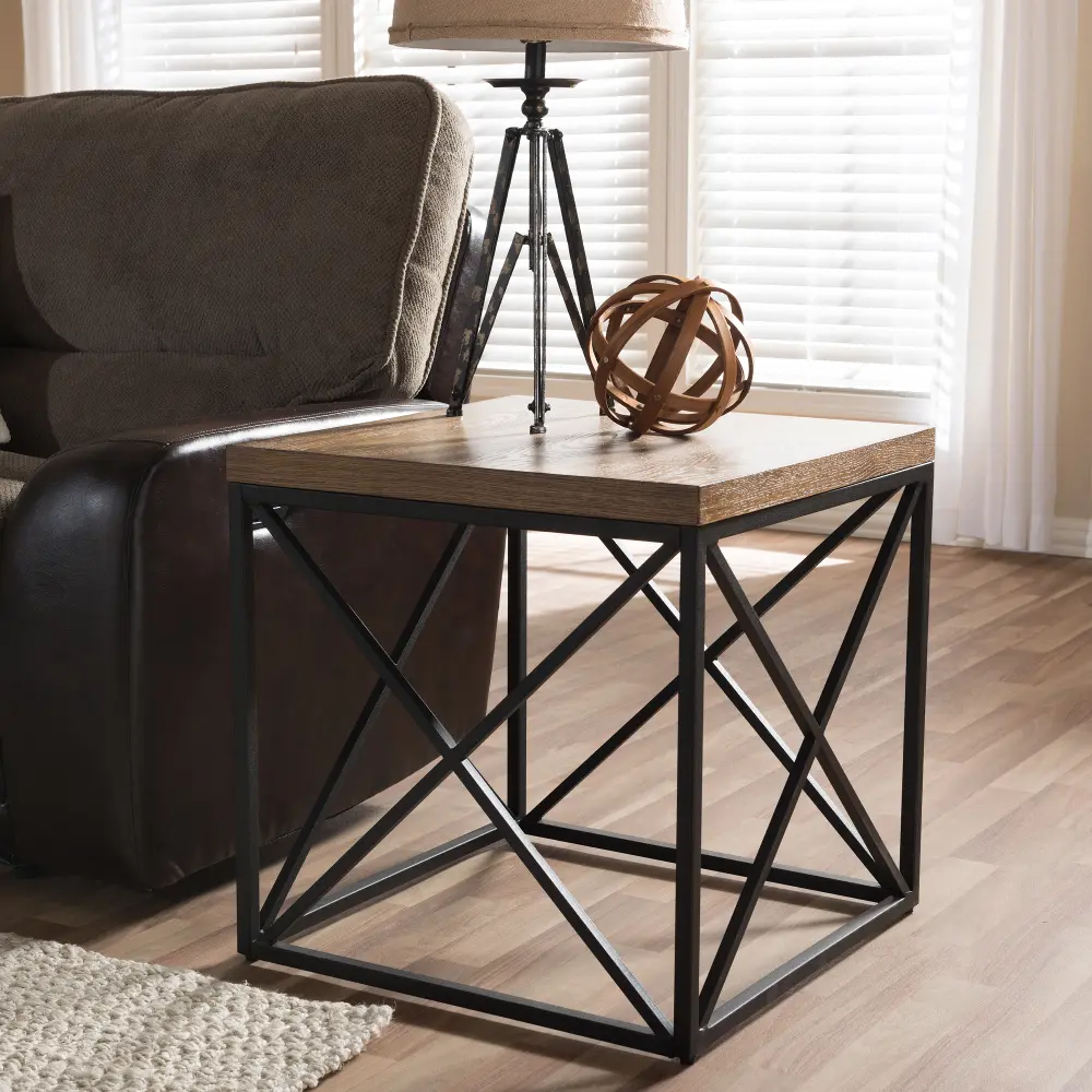 7329-RCW Vintage Industrial End Table - Holden-1
