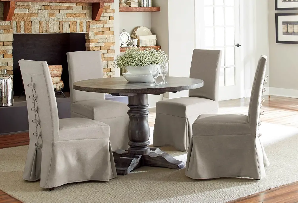 Dove Gray 5 Piece Round Dining Set with Parsons Chairs - Muses -1