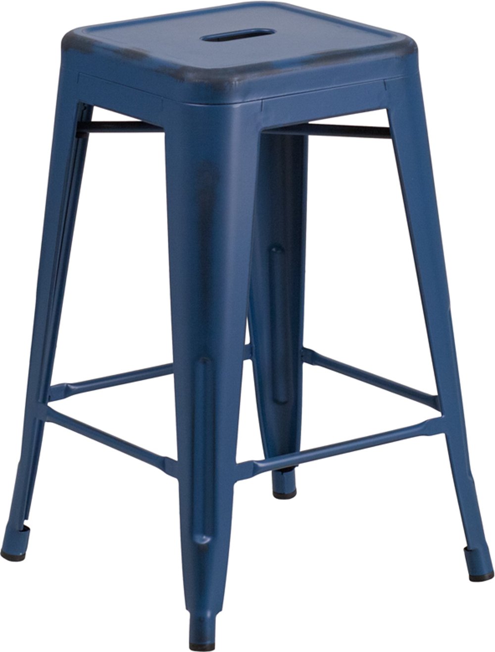 Distressed Blue Metal Counter Height Stool