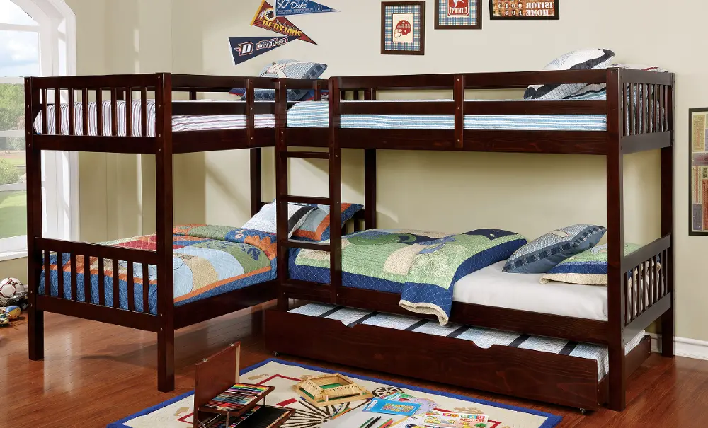 Dark Walnut Double Twin-over-Twin Bunk Bed with Trundle - Marquette-1