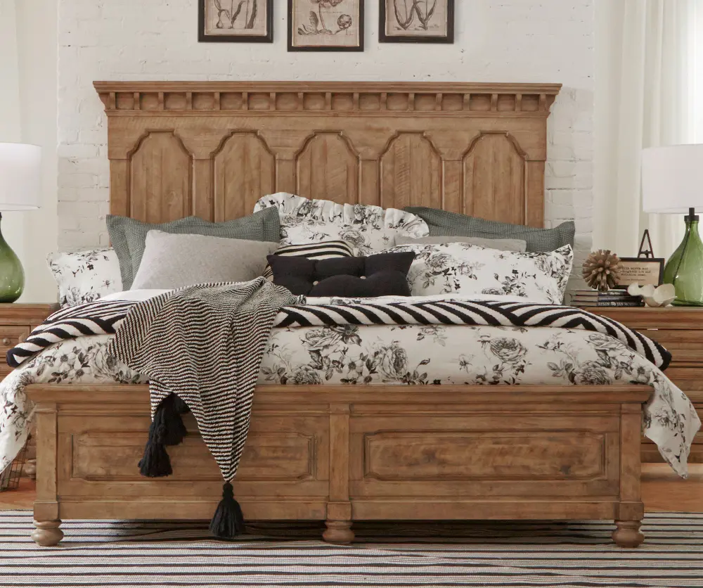 Wheat Pine Rustic Traditional Queen Storage Bed - Graham Hill-1