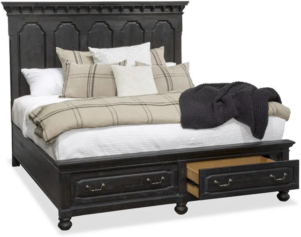 Dusty Gray Rustic Traditional King Storage Bed - Bedford-1
