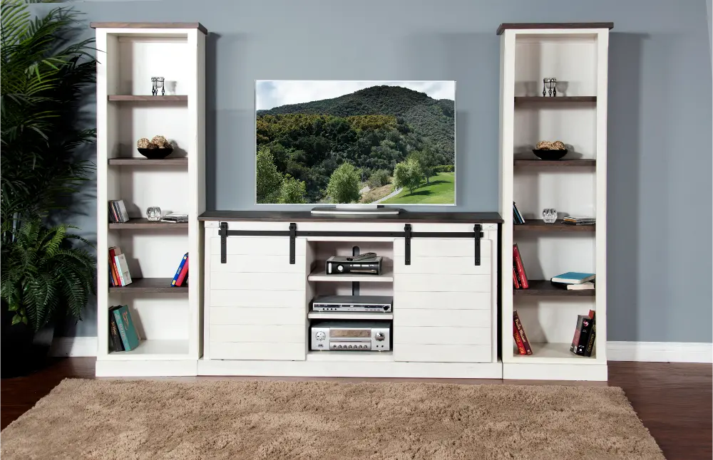 3 Piece Charcoal Gray and White Entertainment Center-1