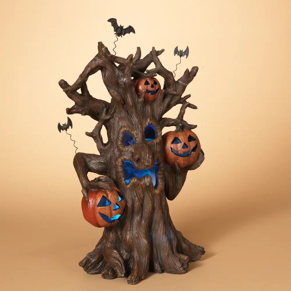 Lighted Resin Haunted Tree with Pumpkins and Sound-1