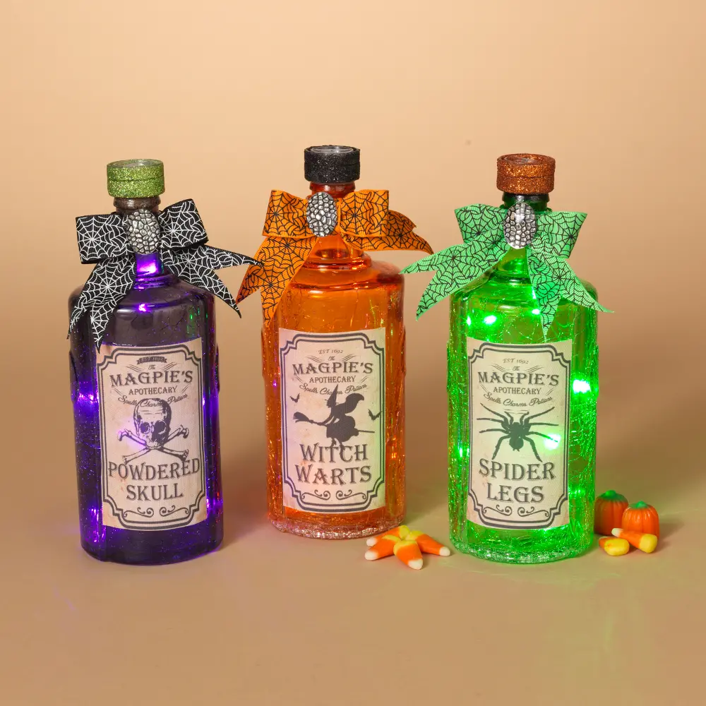 Assorted Lighted Crackle Glass Halloween Tincture Bottle -1