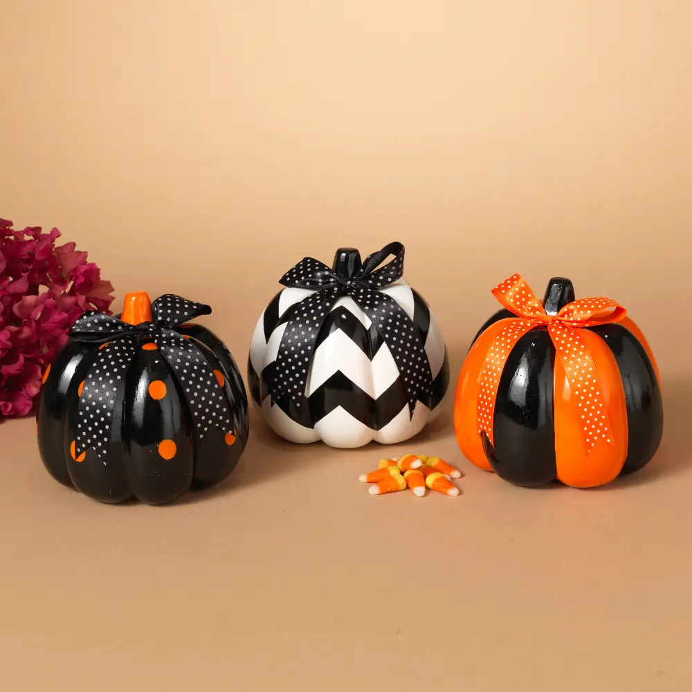 Assorted Dolomite Halloween Pumpkin with Bow-1