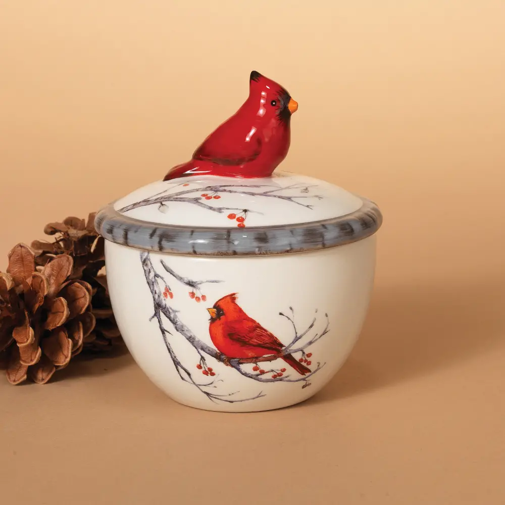 4 Inch Dolomite Cardinal Design Lidded Container-1