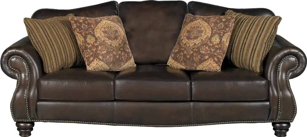 Traditional Brown Leather Sofa - Marshall-1