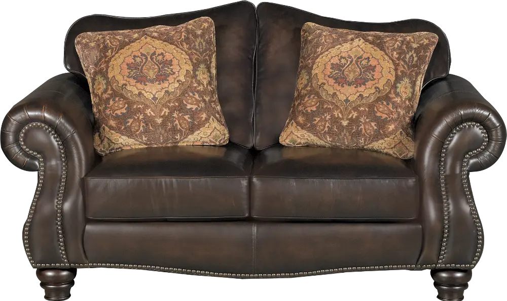 Traditional Brown Leather Loveseat - Marshall-1