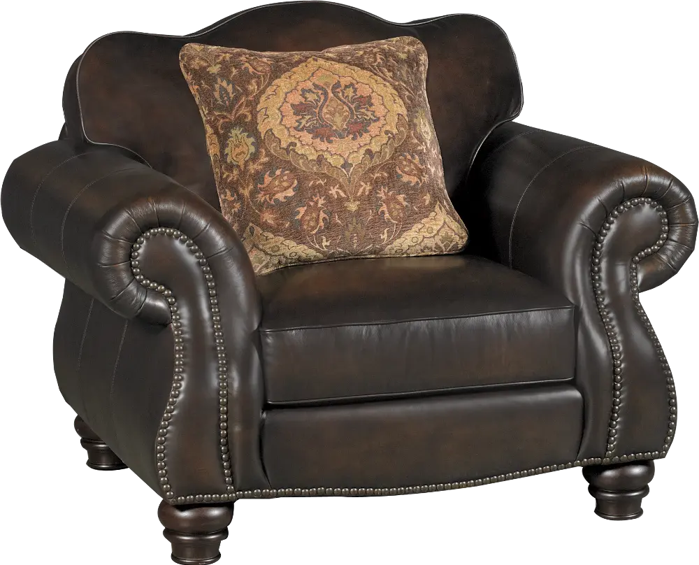 Traditional Brown Leather Chair - Marshall-1