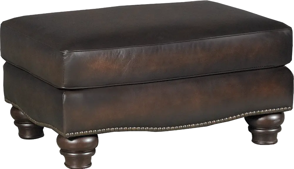 Traditional Brown Leather Ottoman - Marshall-1