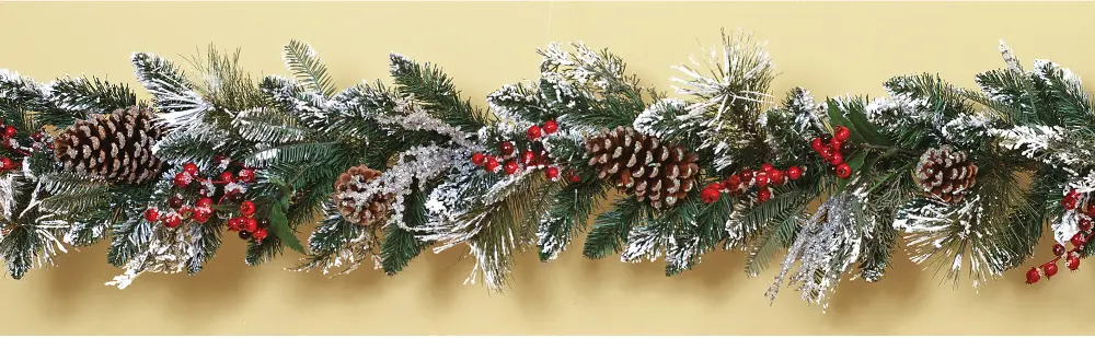 6' Snowy PVC Garland with Red Berry and Pine Cone Accents-1