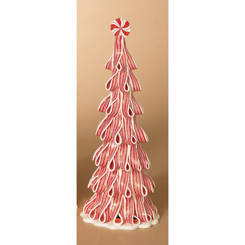 13 Inch Lighted Red and White Peppermint Ribbon Candy Tree-1