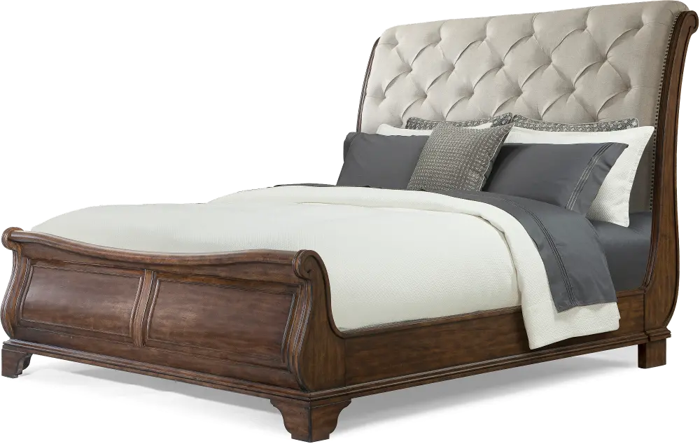 Coffee Brown Traditional Upholstered Queen Sleigh Bed - Trisha Yearwood-1