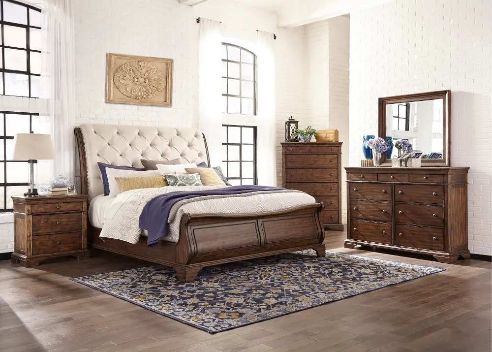 Brown Upholstered 4 Piece Queen Bedroom Set - Trisha Yearwood-1