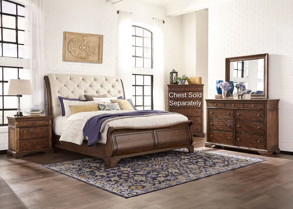 Coffee Brown & Upholstered Traditional 4 Piece California King Bed Bedroom Set - Trisha Yearwood-1