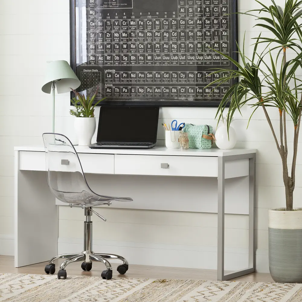 10536 Interface White Desk with 2 Drawers - South Shore-1