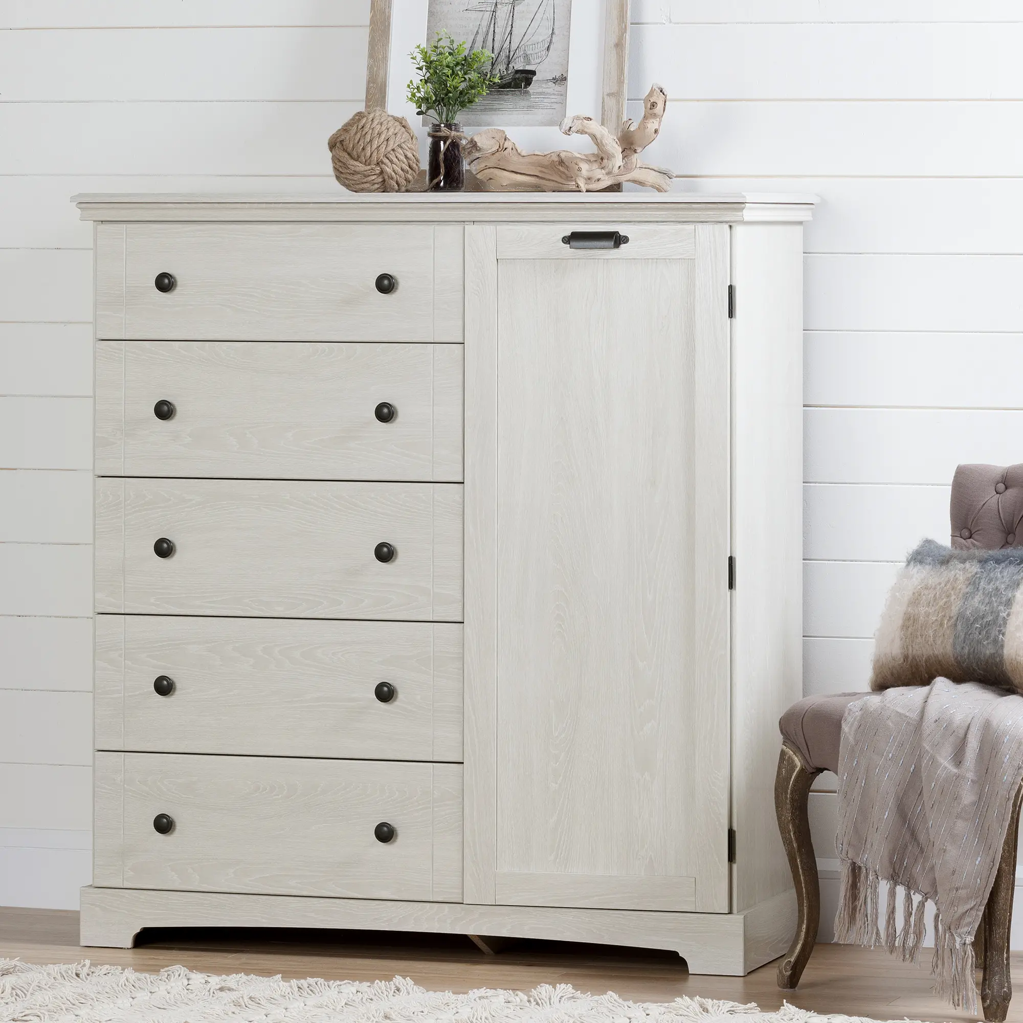 Avilla Winter Oak Chest with 5 Drawers - South Shore