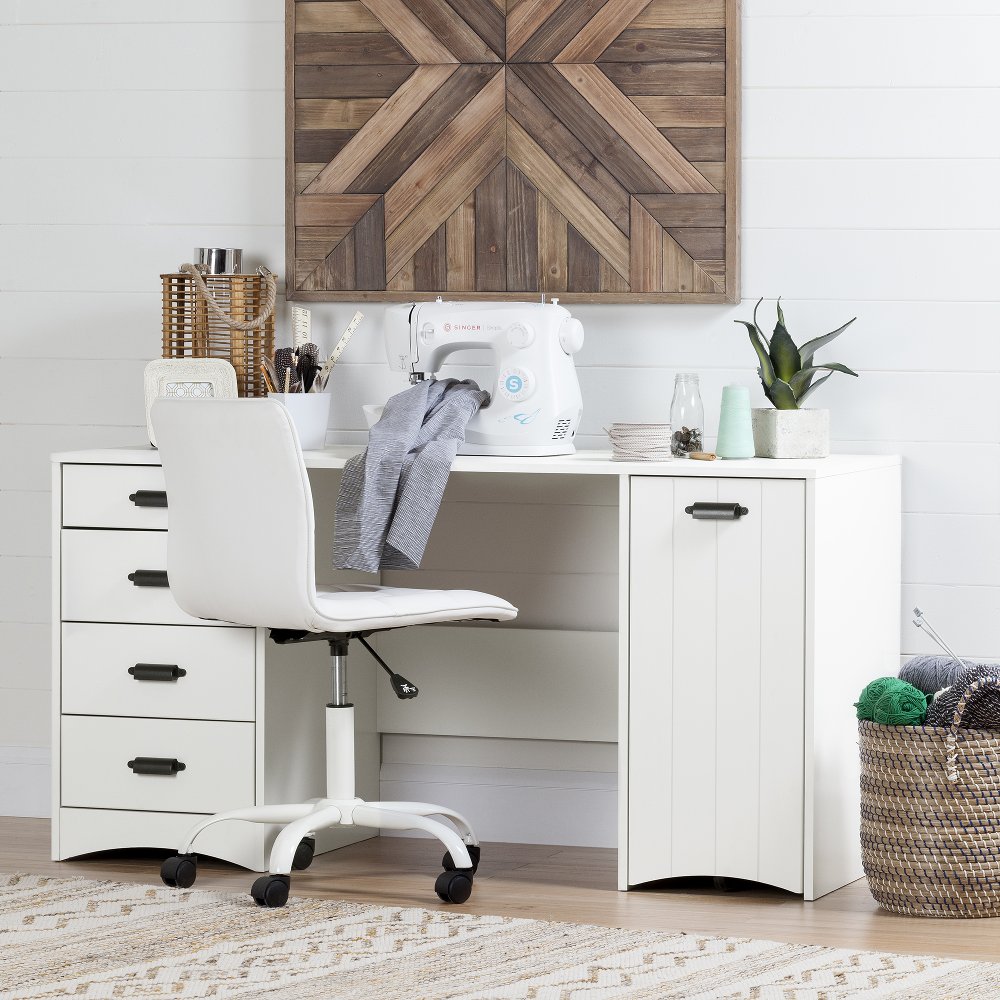 Artwork White Sewing Craft Table with Storage - South Shore