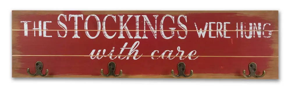 The Stocking Were Hung With Care Wooden Sign with Hangers-1