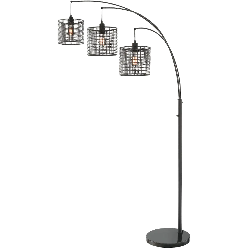  Black 3 Light Arch Floor Lamp with Mesh Metal Shades-1