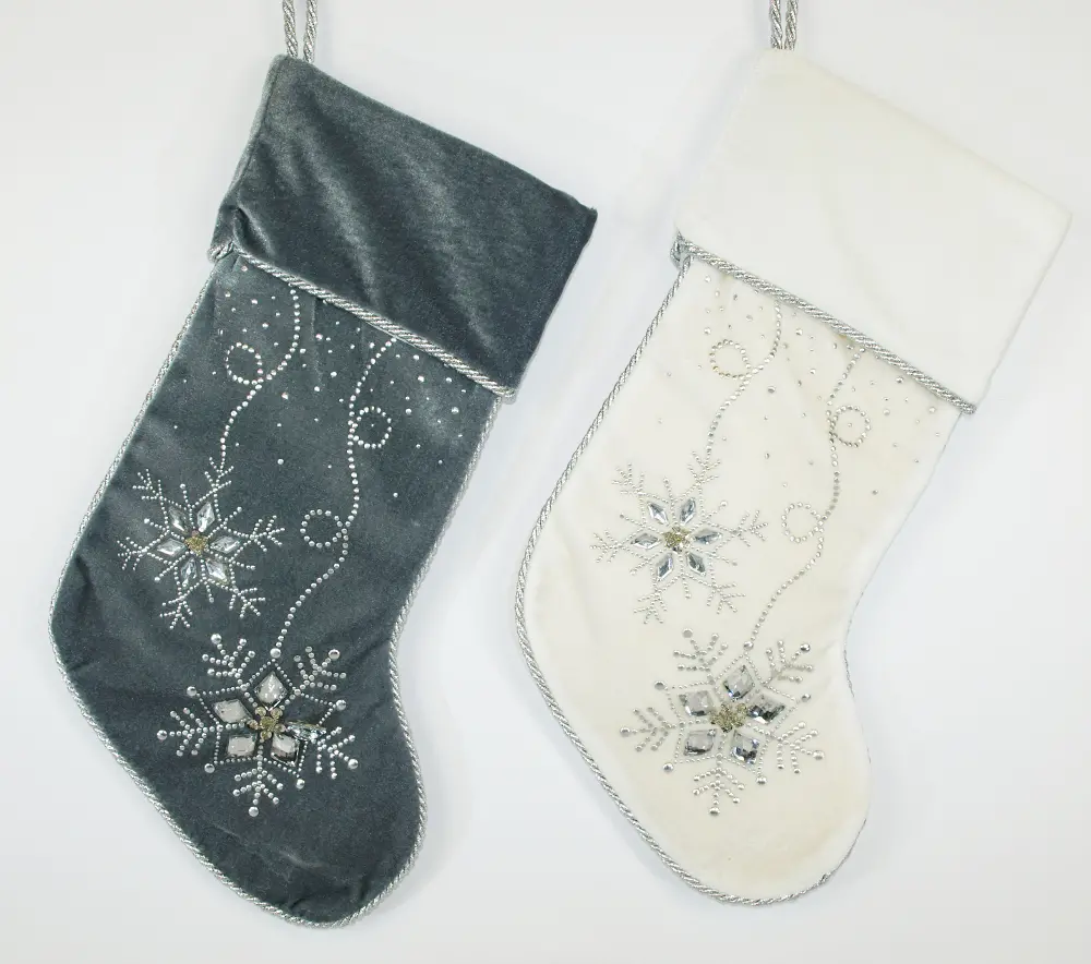 Assorted Velvet Stocking with Silver Bead-Jewel Design-1