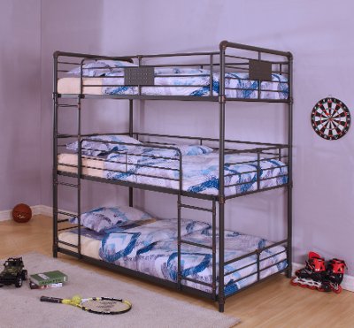 Black Metal Casual Industrial Triple Twin Bunk Bed  Bed Rails For Cer Bunks Bed Rails For Cer Bunks