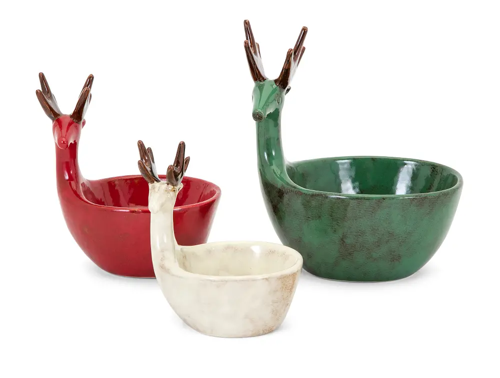 11 Inch Distressed Green Ceramic Reindeer Dish-1